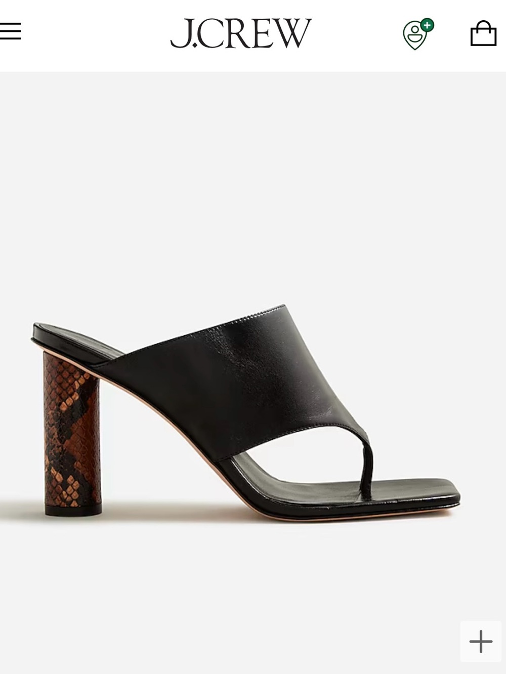 J. Crew Black Leather Thong Mule with Brown Snakeskin-Pattern Heel